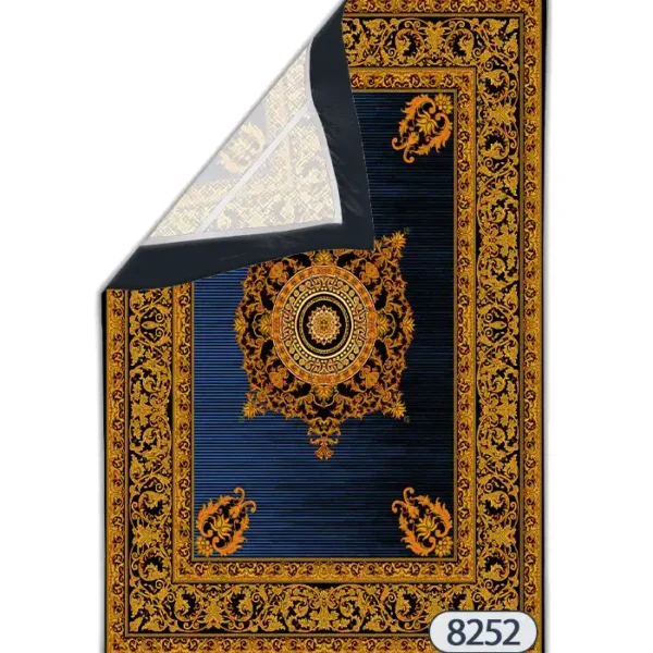 روفرشی کشدار طرح ترک زمینه سرمه ای طلائی کد8252